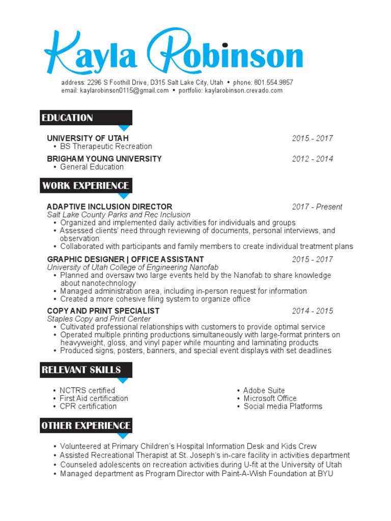 Kayla Robinson Resume RT | PDF