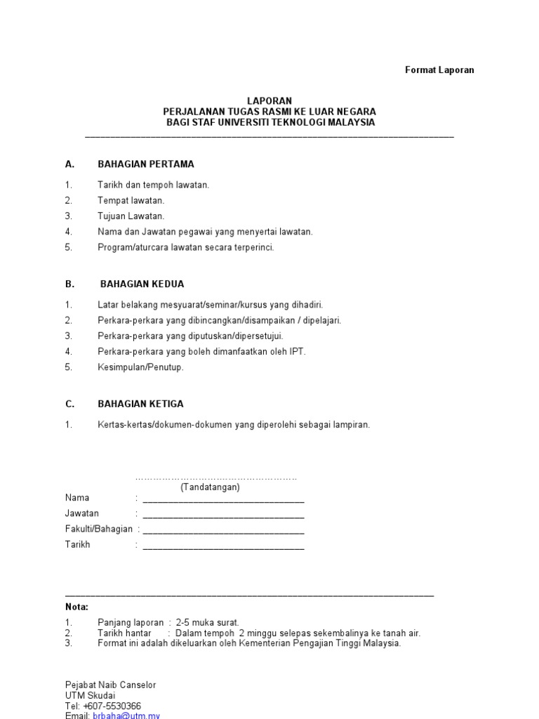 Format Laporan Selepas Aktiviti Luar Negara Tncpi Staf Pdf