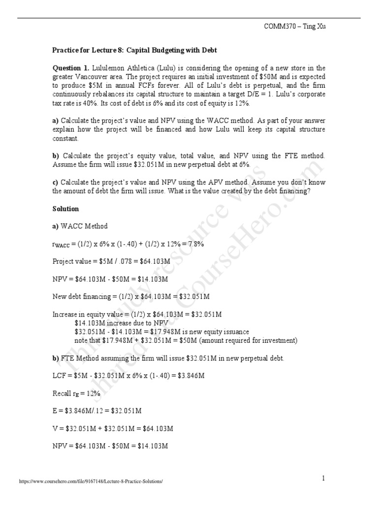 Capital Budgeting Methods for Projects | PDF | Cost Of Capital | Free ...