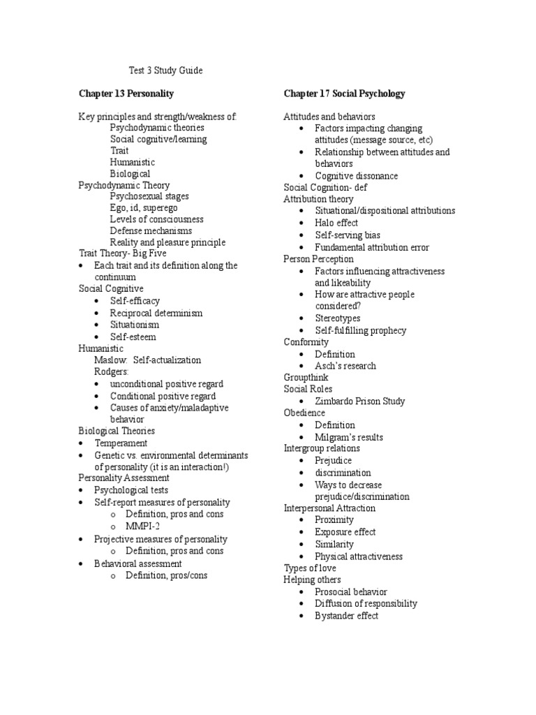 Test 3 Study Guide | PDF | Applied Psychology | Metaphysics Of Mind