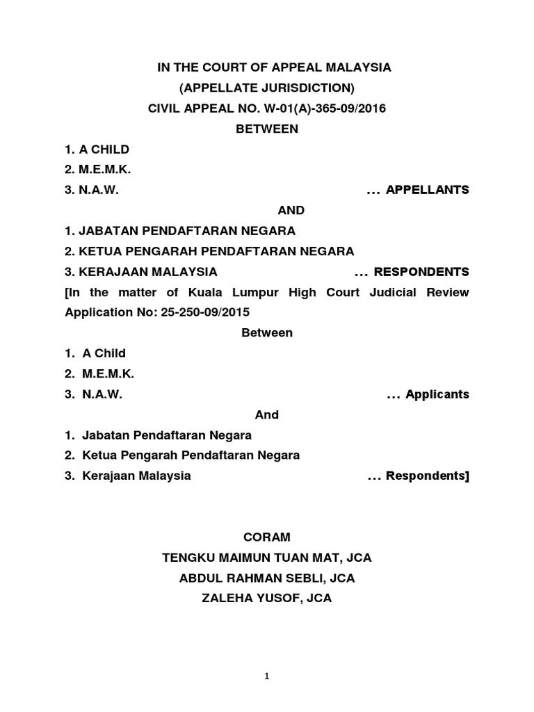 Court of Appeal Jugement in Illegitimate Muslim Children Using Father's