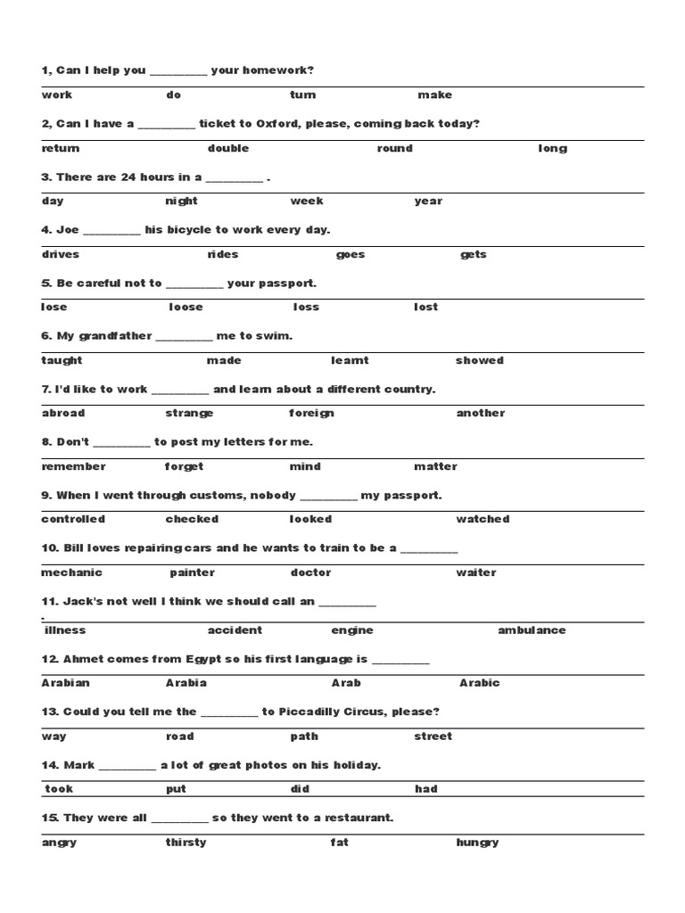 KET B1 Vocab Test Sweden