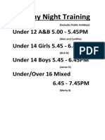 friday league   monday training times