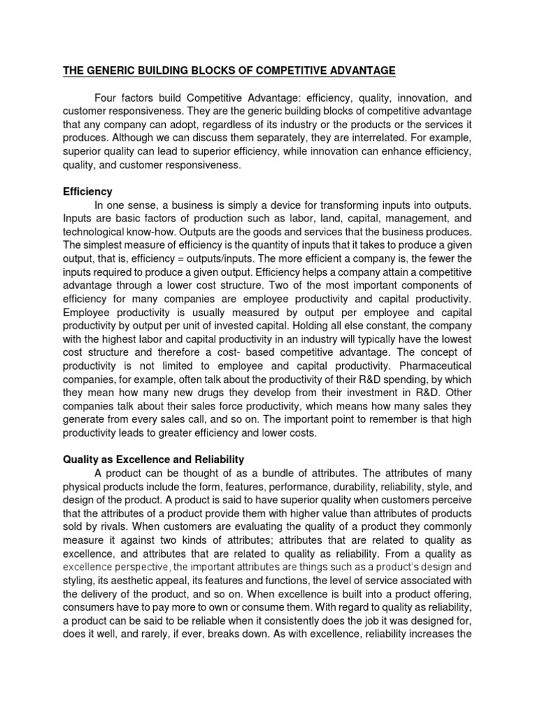 Generic Building Blocks Of Competitve Advantage Pdf Competitive