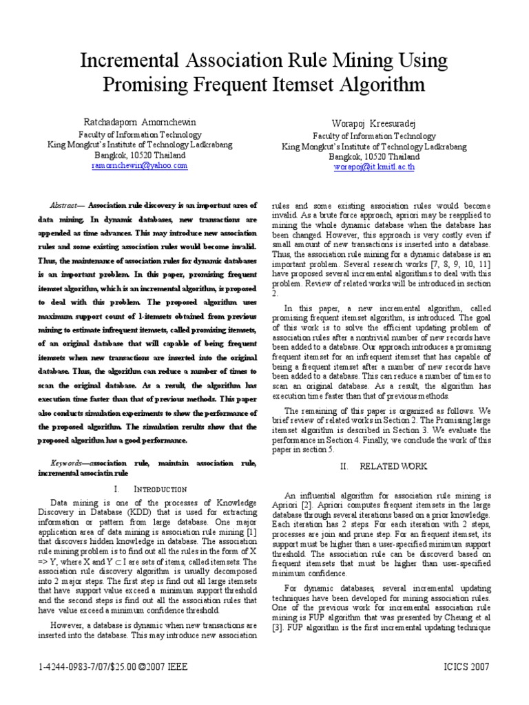Incremental Association Rule Mining Using Promising Frequent Itemset ...