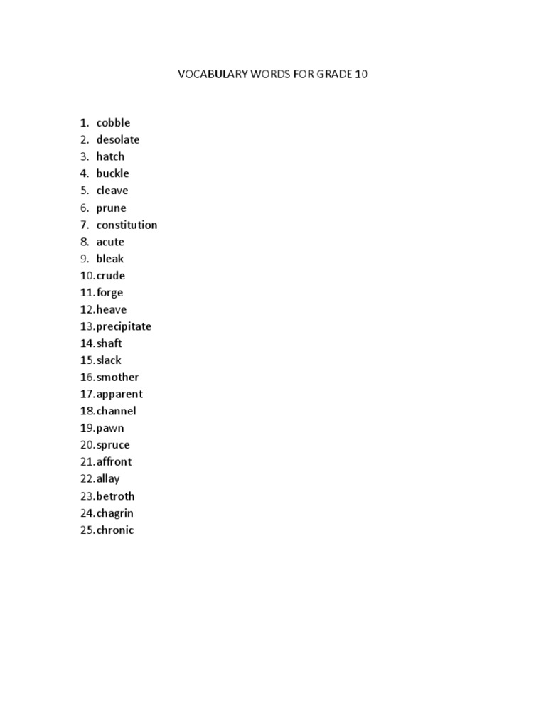 Vocabulary Words For Grade 10 | PDF