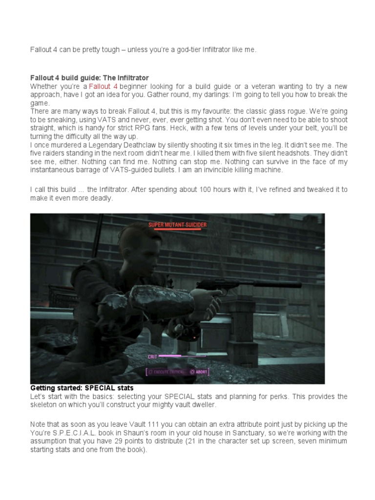 Fallout 4 Infiltrator Build Pdf Video Game Gameplay Video Games
