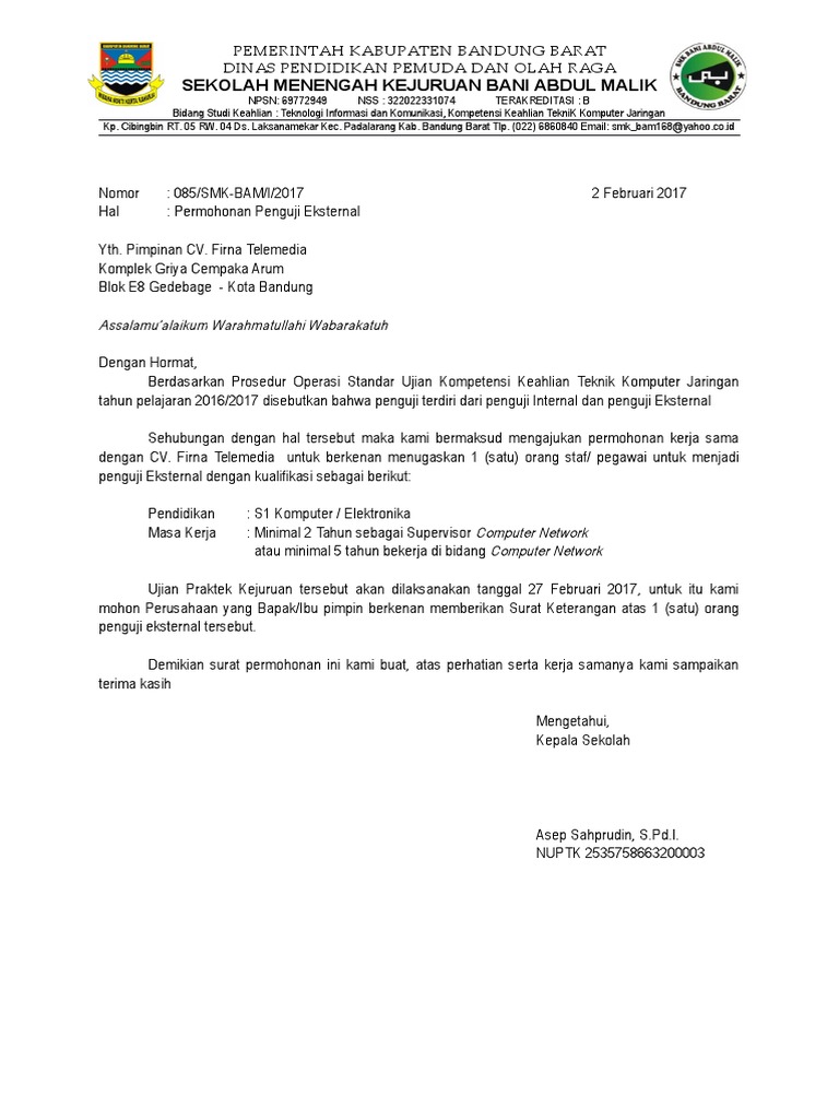 Contoh Surat Permohonan Abm Cidb