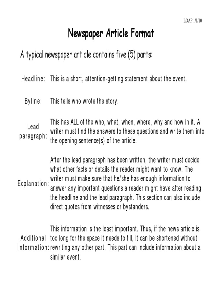 Newspaper Article Format PDF