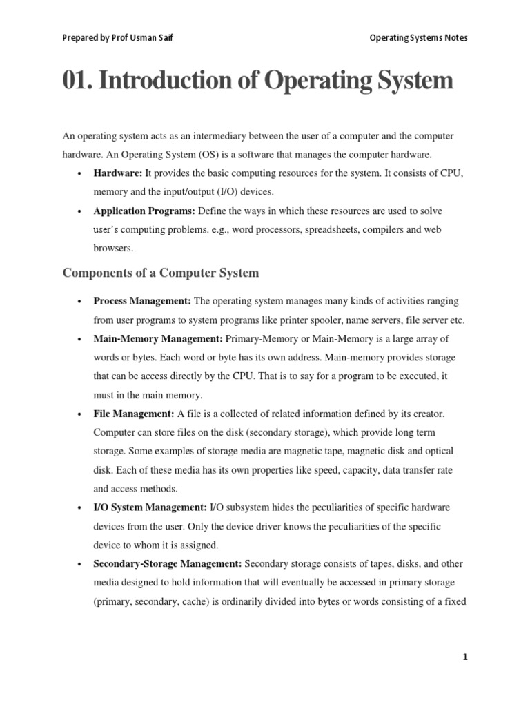 Introduction of Operating System | PDF | Operating System | Computer ...