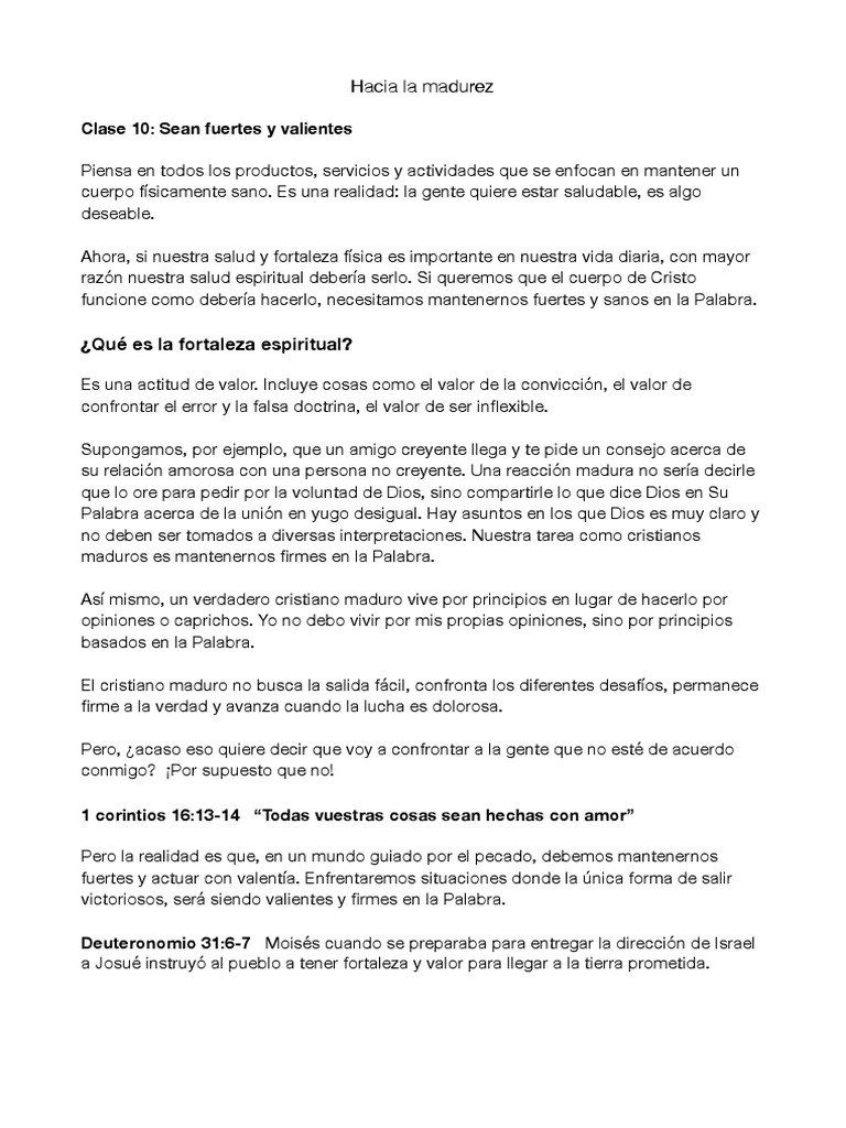 Hacia La Madurez Sean Fuertes Y Valientes - 