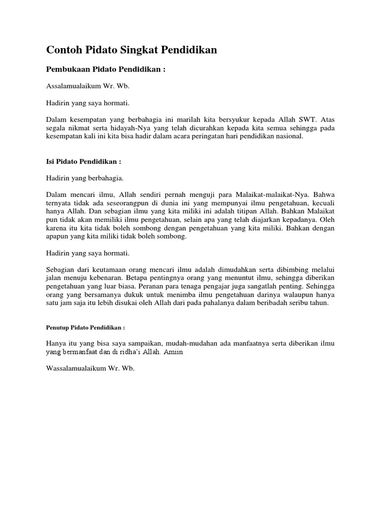Contoh Pidato Singkat Pendidikan