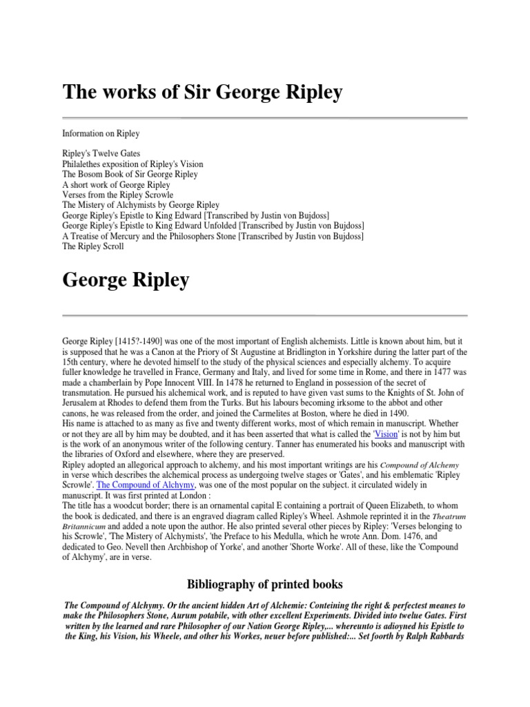 George Ripley Works | PDF | Alchemy | Nature