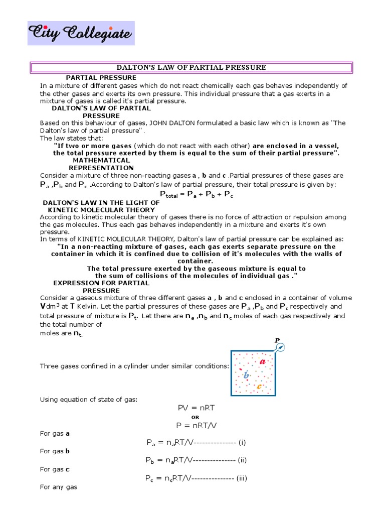 Dalton's Law of Partial Pressure Explained | PDF | Gases | Pressure