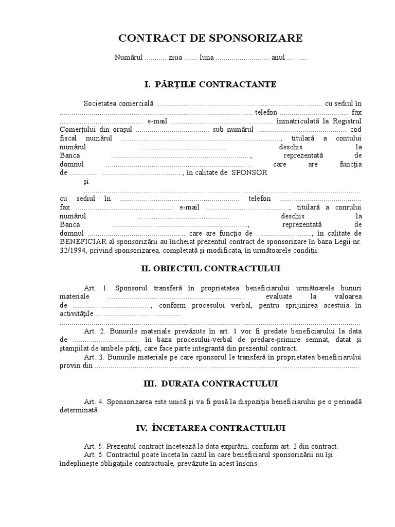 Contract De Sponsorizare