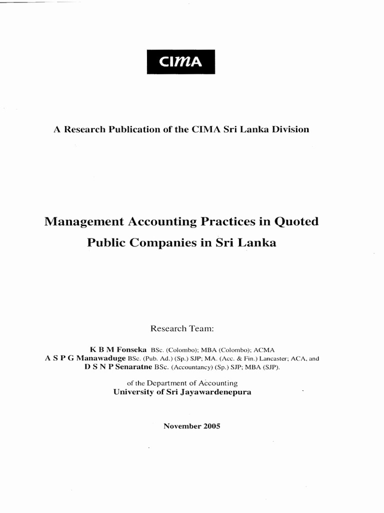 Management Accounting Practices in Quoted Public Companies in Sri Lanka