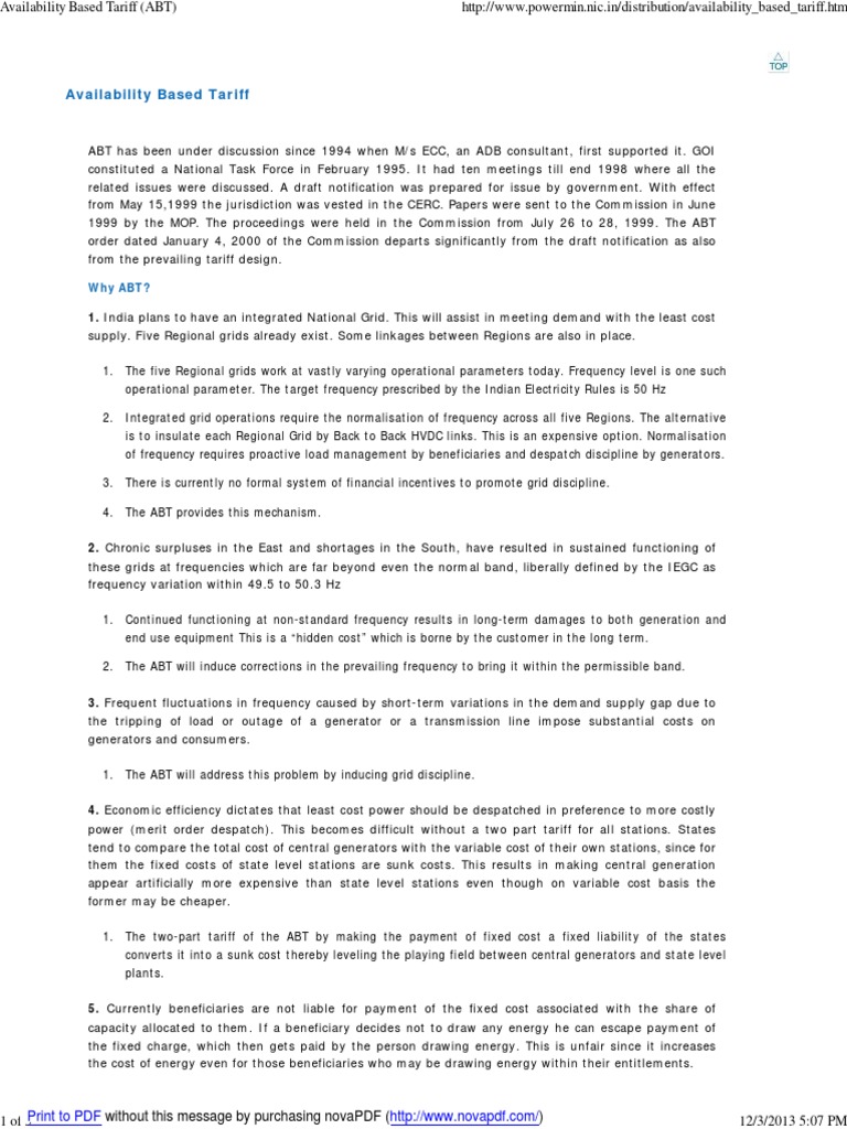 Understanding Availability Based Tariff | PDF | Electrical Grid ...