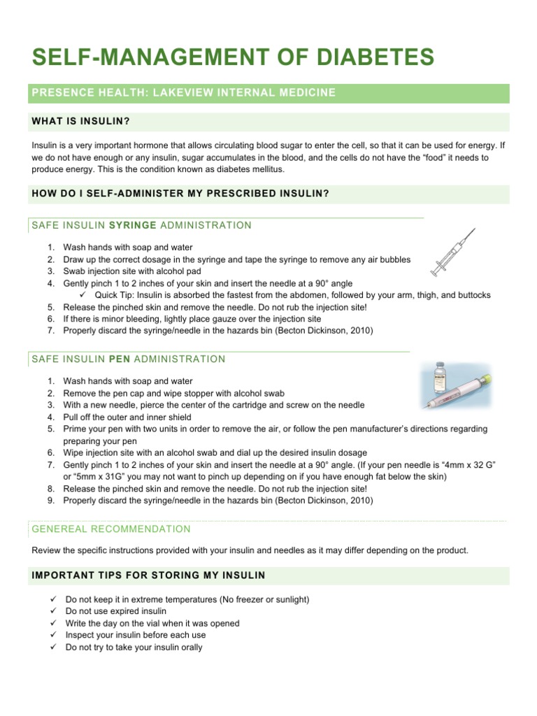SelfManagement of Diabetes Presence Health Lakeview Internal
