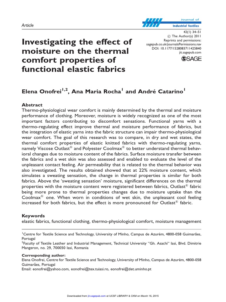 Investigating The Effect Of Moisture On The Thermal Comfort