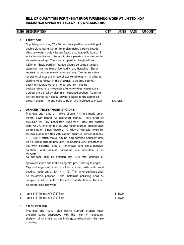 BOQ For Interior Work PDF Nature