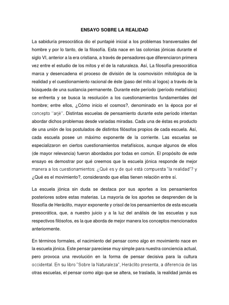 Ensayo Sobre La Realidad
