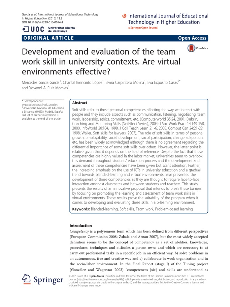 Development and Evaluation of The Team Work Skill in University ...