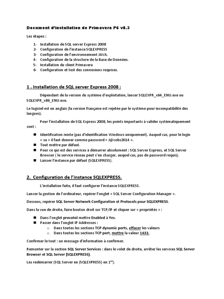 Installation de Primavera P6 v8.3 | PDF | Microsoft SQL Server | Java ...