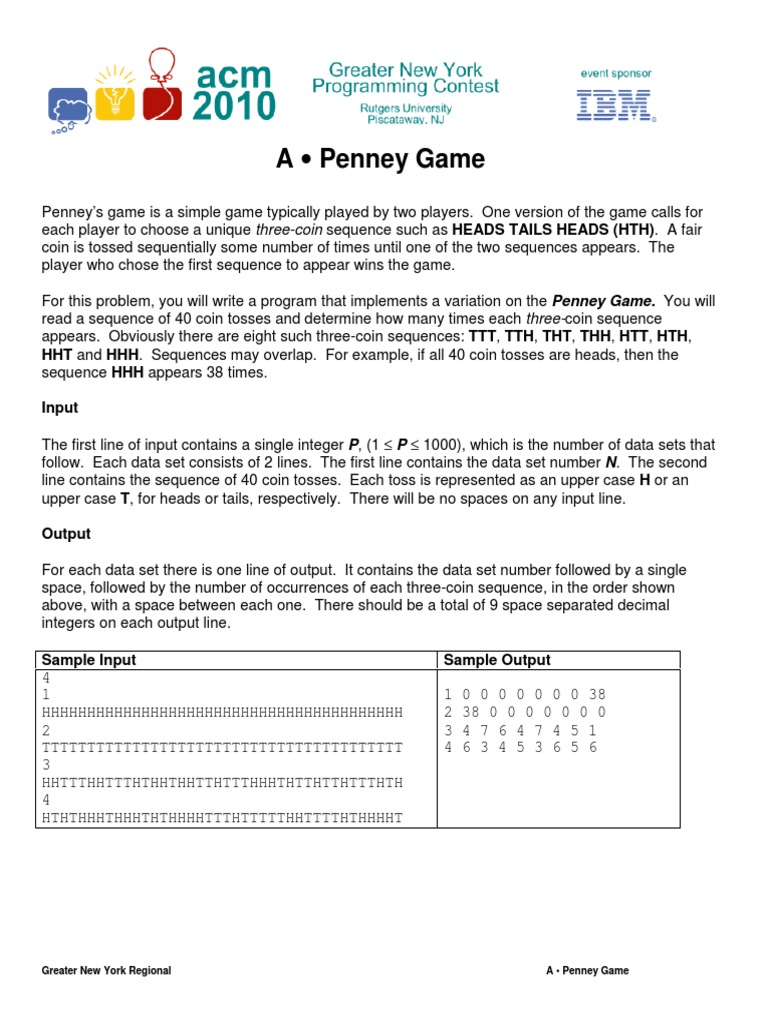 Penney Game Coin Toss Sequence Analysis | PDF