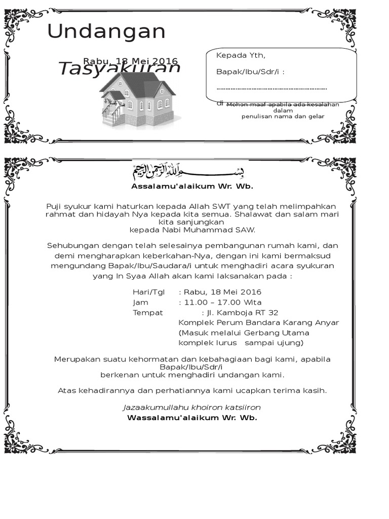 4100 Koleksi Contoh Undangan Syukuran Lewat Sms Gratis