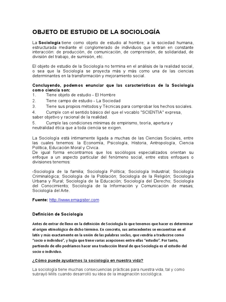 Objeto de Estudio de La Sociología Sociología Sociedad