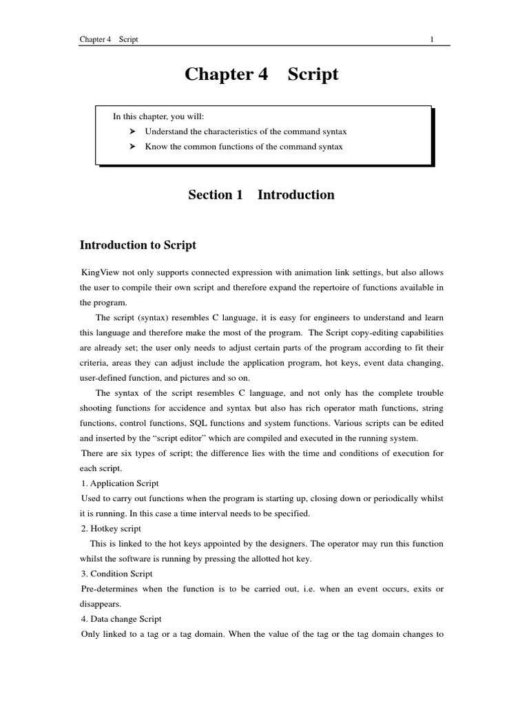 Chapter 4 Script: Section 1 Introduction | PDF | Scripting Language ...