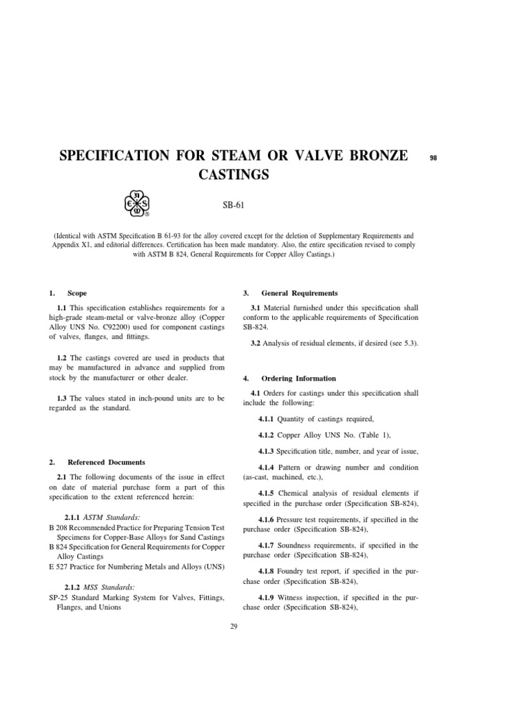SB 61 | PDF | Specification (Technical Standard) | Casting (Metalworking)