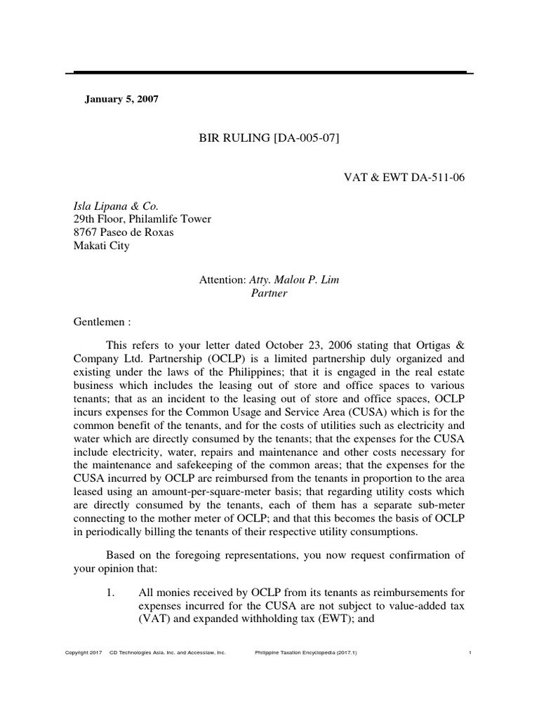 BIR Ruling (DA-005-07) (Travel Agencies) PDF | PDF | Value Added Tax ...