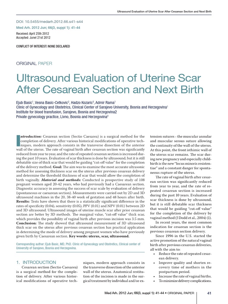Ultrasound Evaluation of Uterine Scar After Cesarean Section and Next