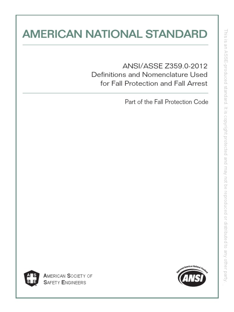 American national standard ansi asse z359 0 2012 definitions and