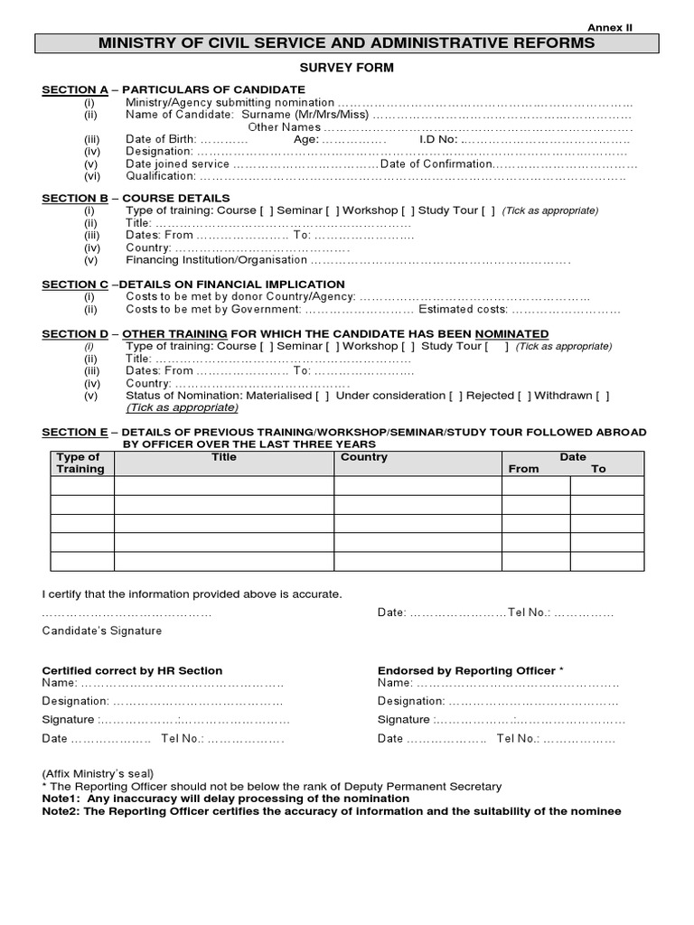 Survey Undertaking Forms | Government | Politics