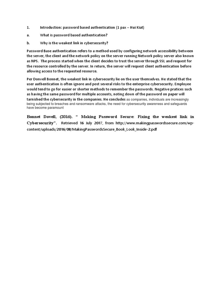 Password Authentication: Cybersecurity Risks | PDF | Career & Growth ...
