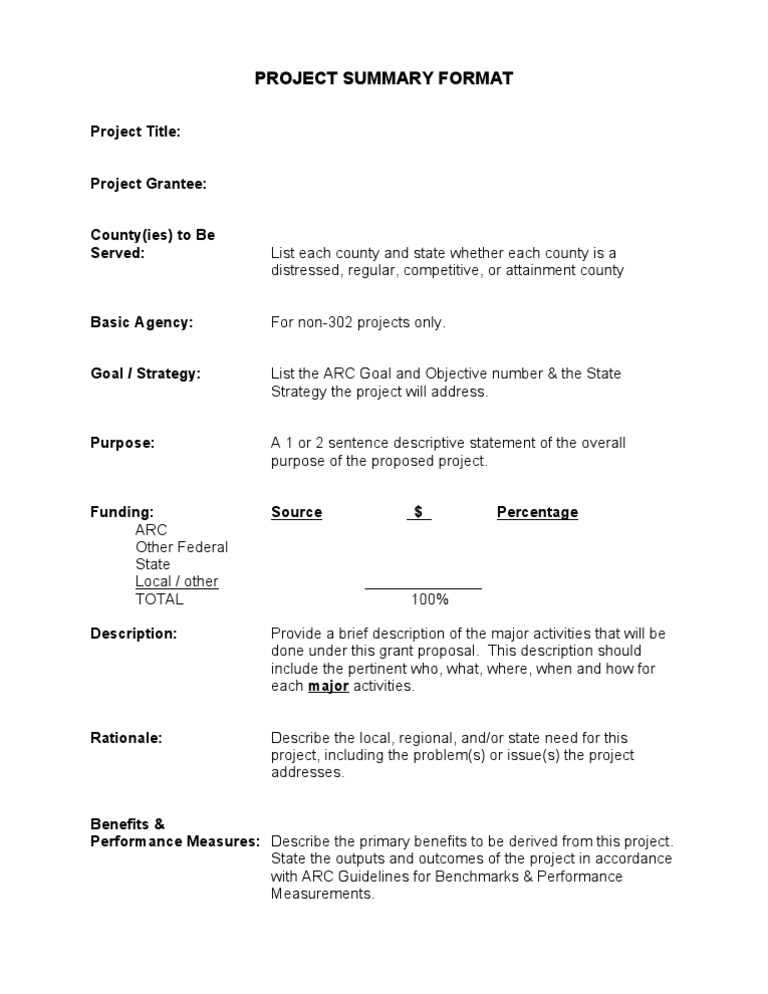 Project Summary Template for Grants | PDF