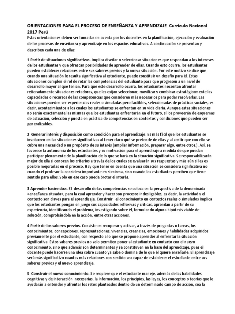 Orientaciones para El Proceso de Enseñanza y Aprendizaje | PDF ...
