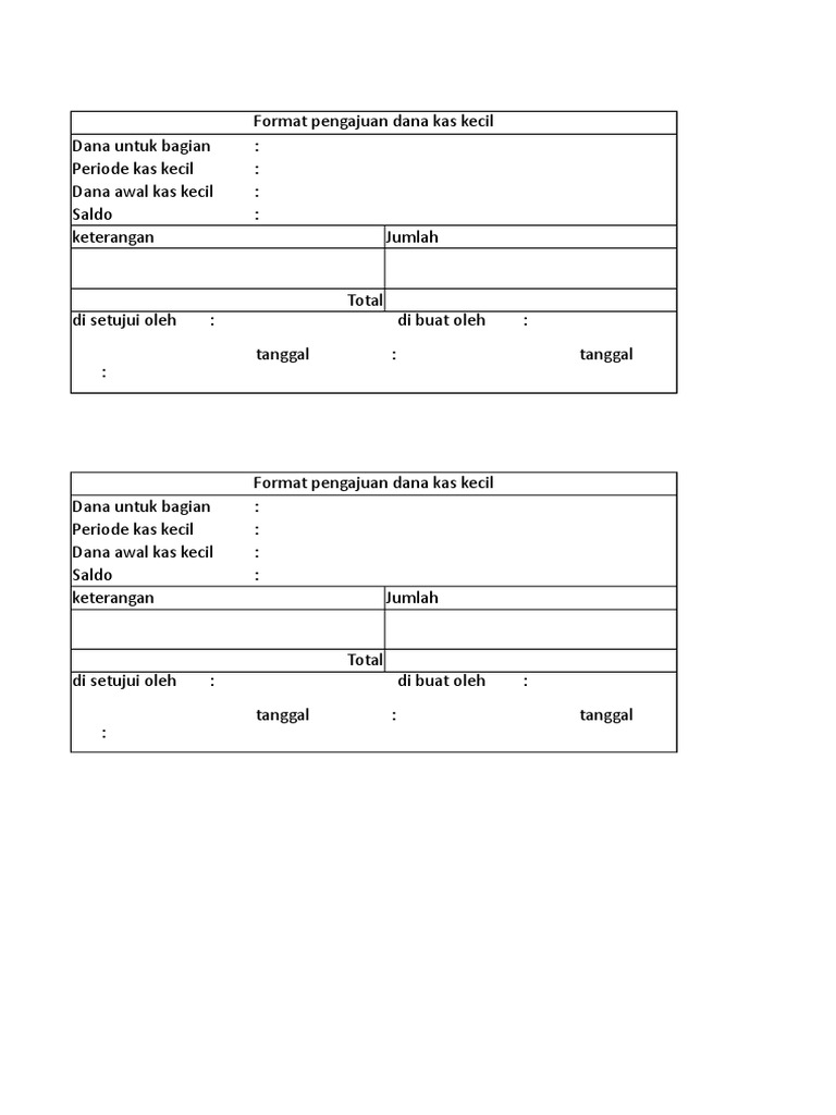 Format Pengajuan Dana Kas Kecil