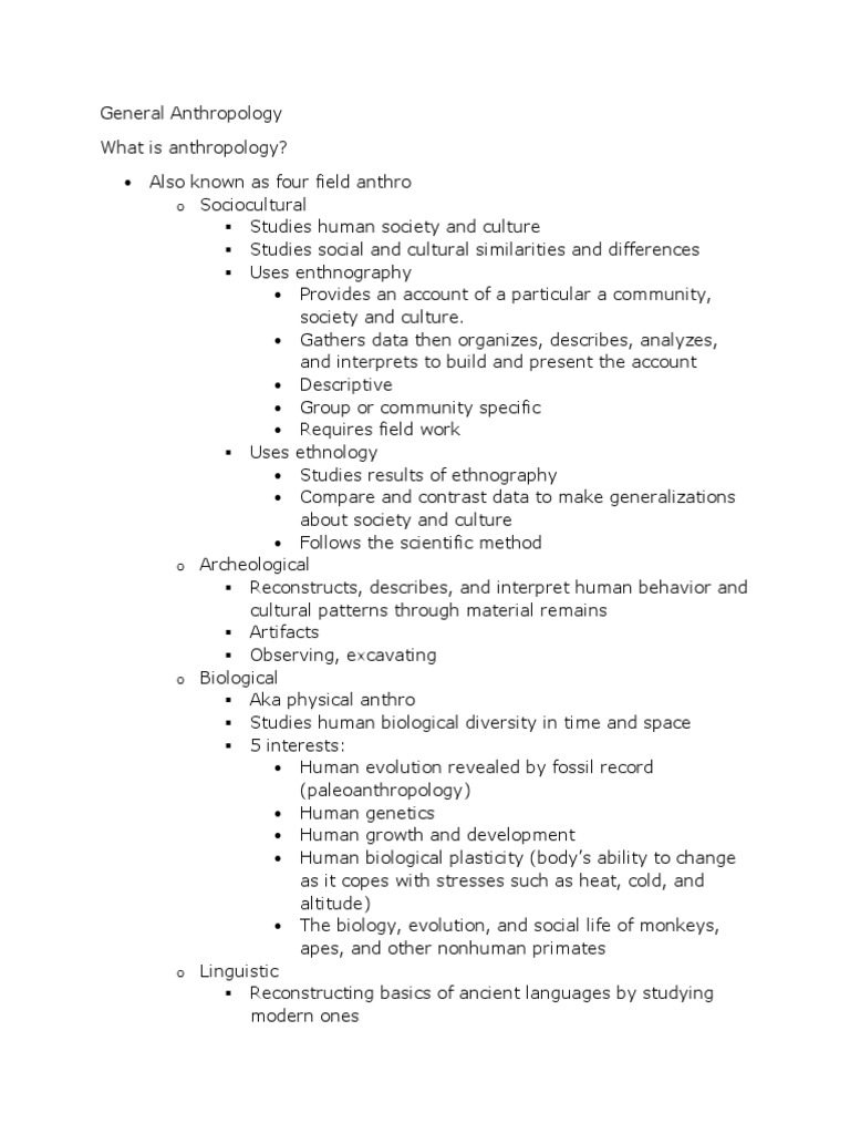 Notes On Anthro PDF | PDF | Anthropology | Franz Boas