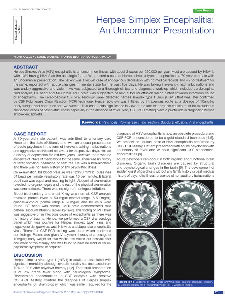 Diagnosing an Presentation of Herpes Simplex Encephalitis