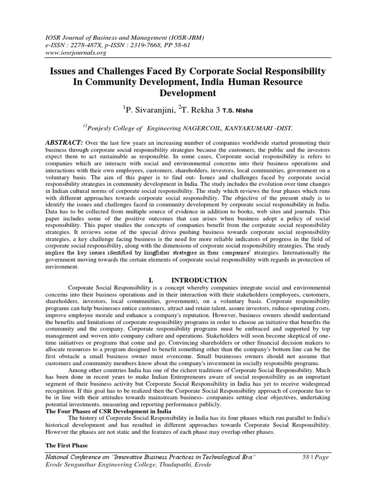 Issues and Challenges Faced by Corporate Social Responsibility in ...