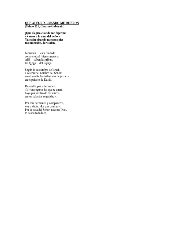 Salmo 121 Que Alegria Cuando Me Dijeron Canto PDF