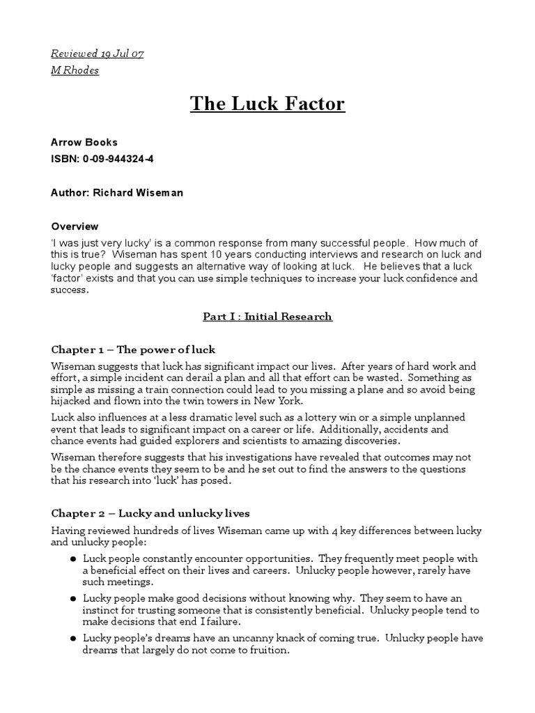 Book of Luck Factor | PDF | Luck | Neuroscience