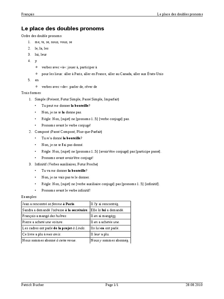 Double Pronoms Pdf Pdf