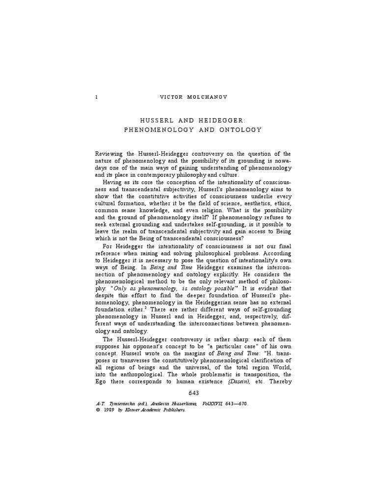 Molchanov v. Husserl and Heidegger. Phenomenology and Ontology1. | PDF ...