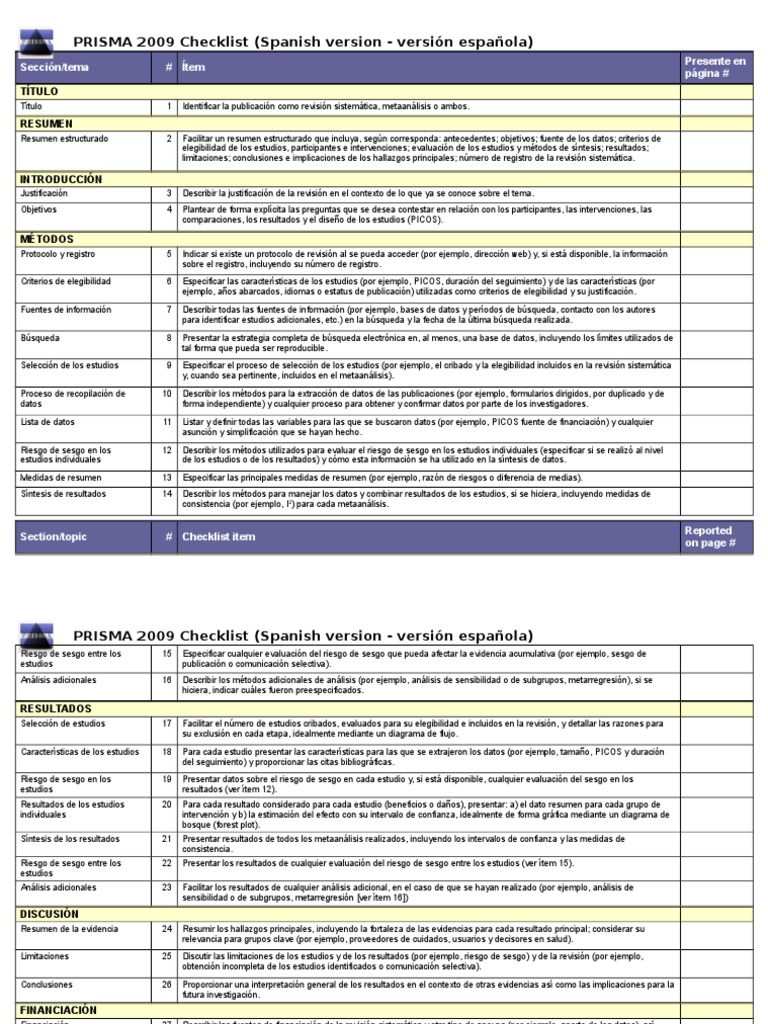 Checklist PRISMA 2009 en Español | PDF | Metaanálisis | Science