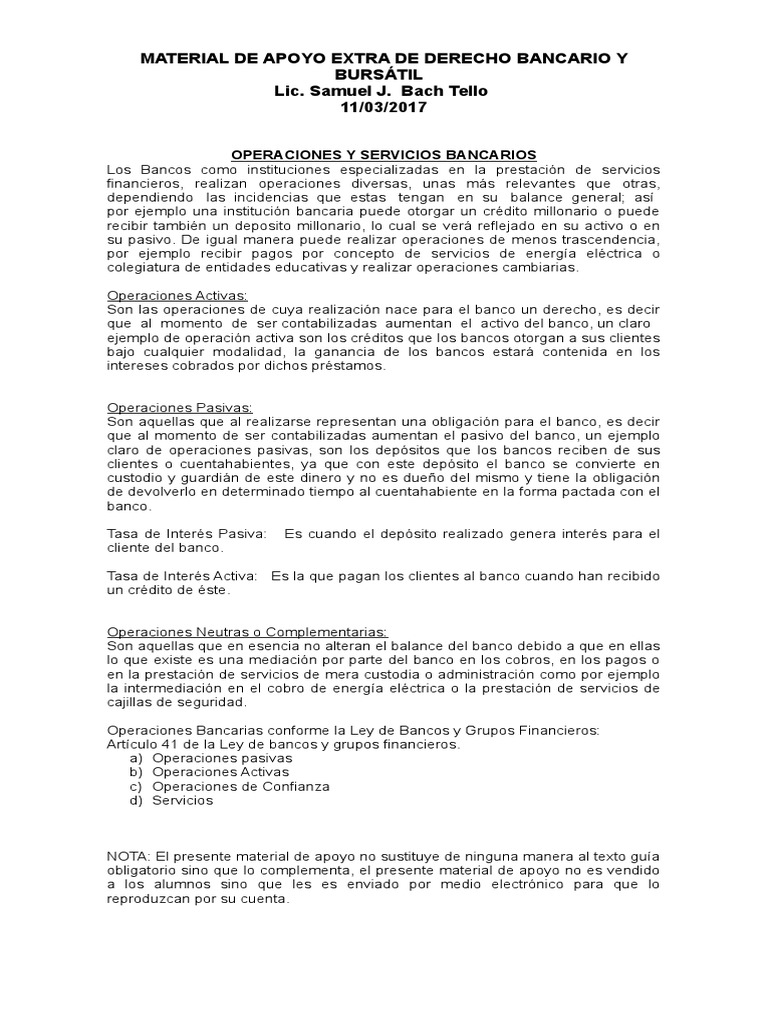 Derecho Bancario | PDF | Bancos | Dinero