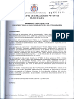 Ley de Creacion de Patentes Mucipales Cochabamba